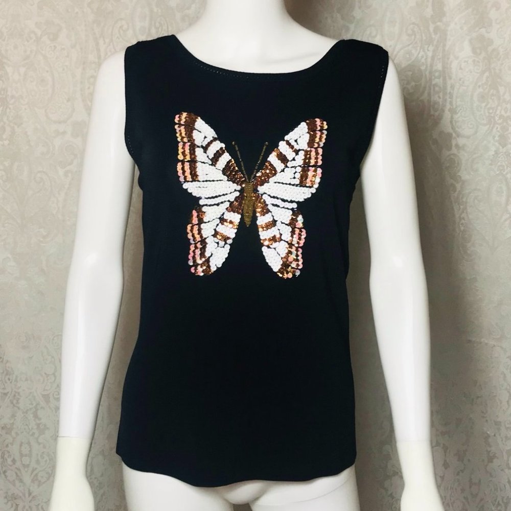 Lucia Burns Knit & Sequins Butterfly Top